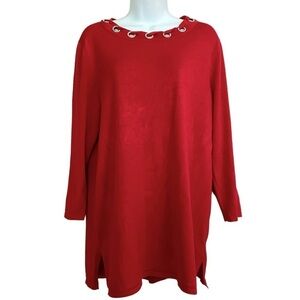 Red Light Knit Sweater Sz Medium Rayon Embellished Longline